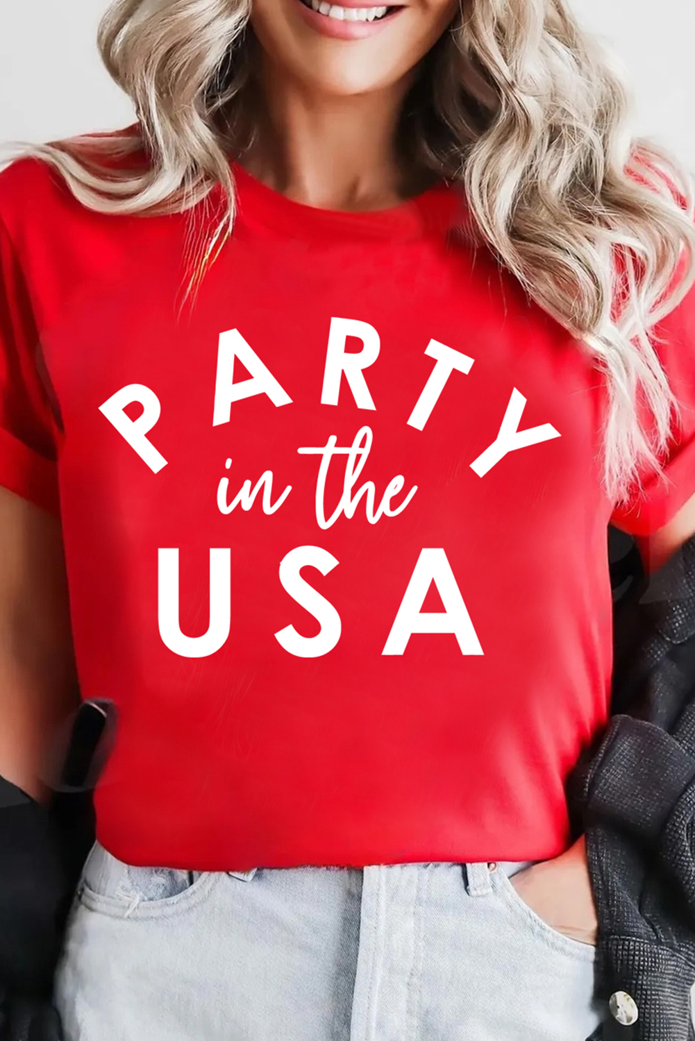 Red PARTY in the USA Printed Independence Day T Shirt - loveforevers