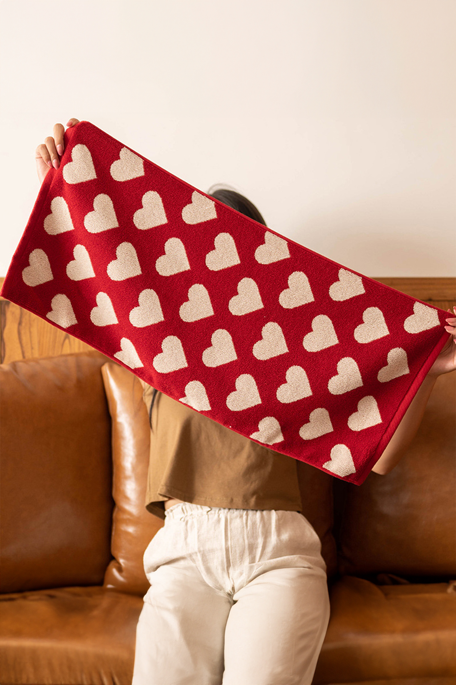 Fiery Red Double Side Heart Printed Allover Cotton Face Towel - loveforevers
