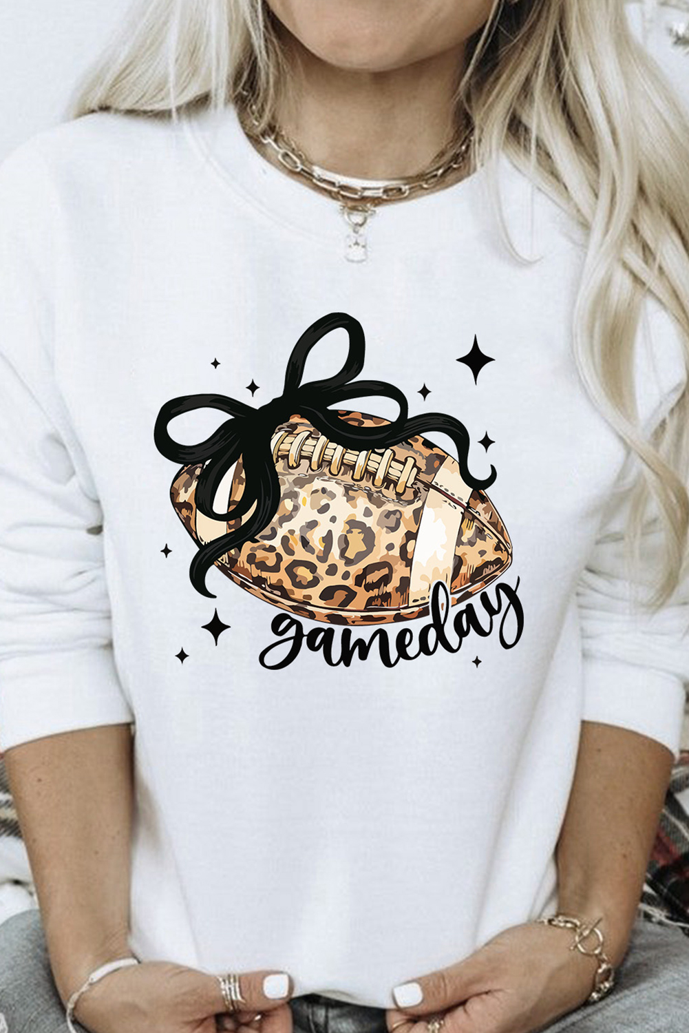 White Game Day Leopard Rugby Graphic Customized Crew Neck Sweatshirt - loveforevers