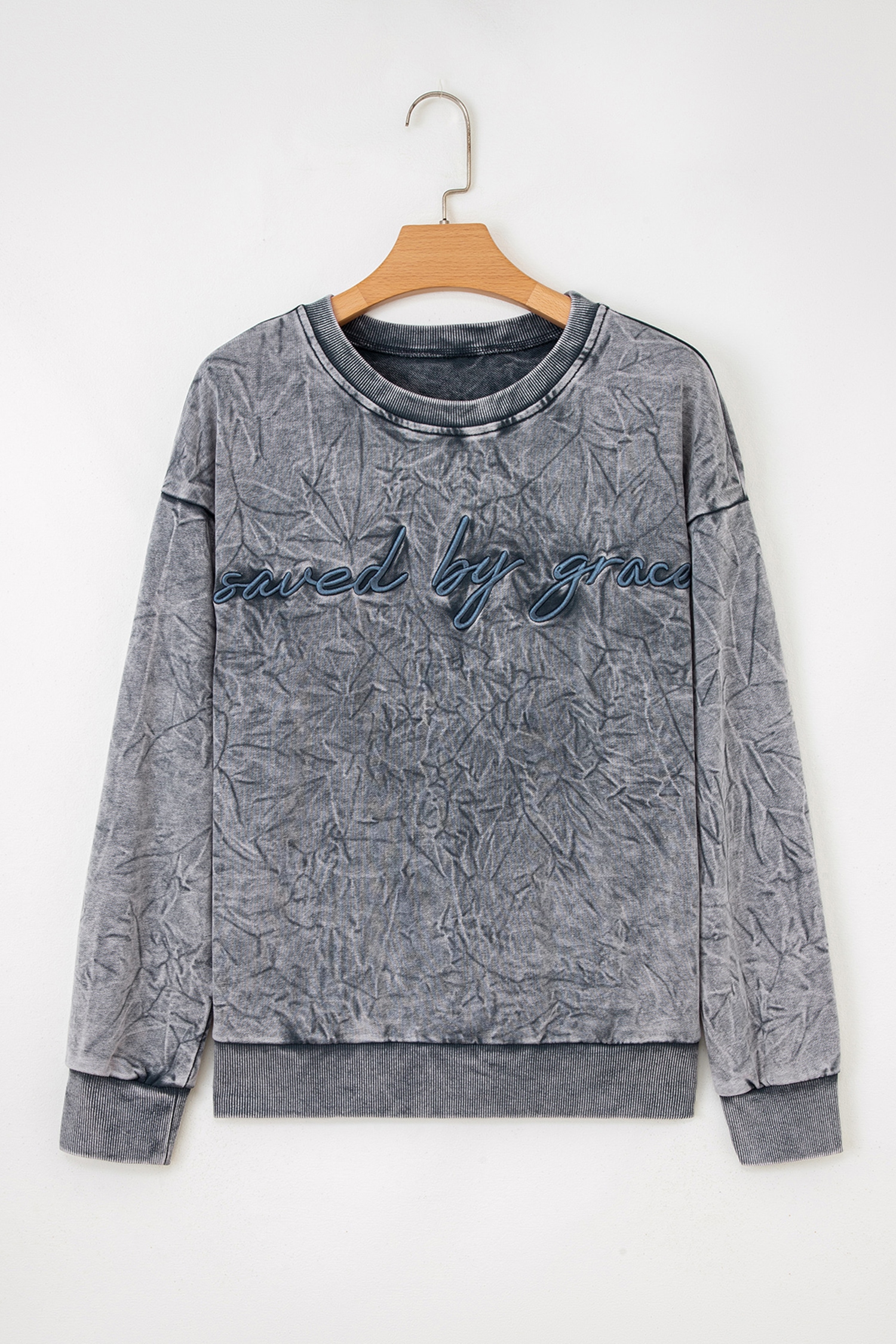DUNE saved by grace Letter Embroidery Mineral Wash Loose Sweatshirt - loveforevers