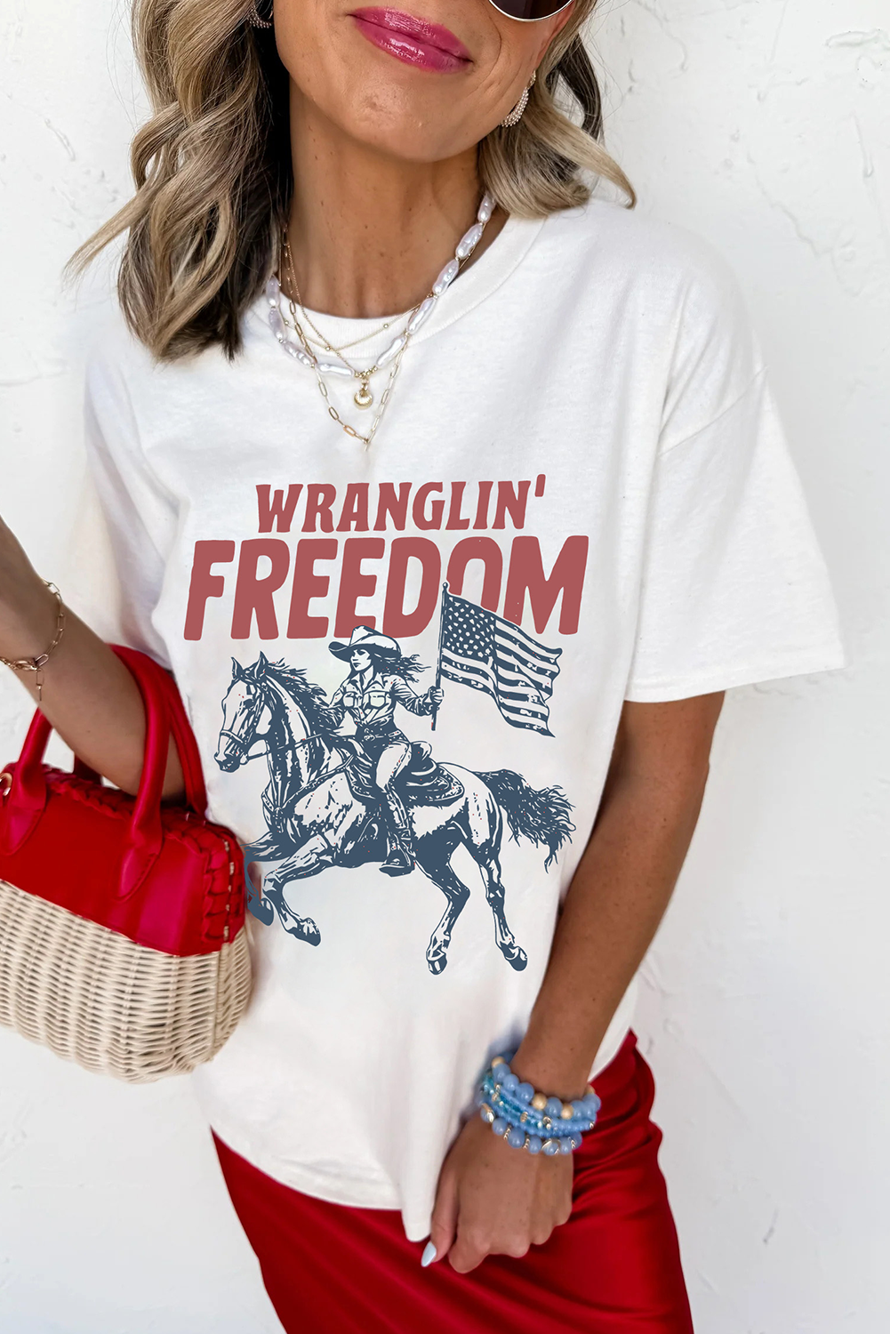 White WRANGLIN FREEDOM Rodeo Graphic Tee - loveforevers