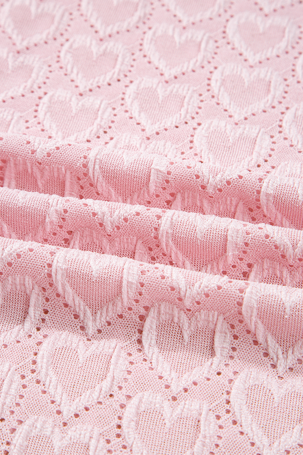 Gossamer Pink Heart Jacquard Flare Sleeve Mock Neck Fitted Top - loveforevers