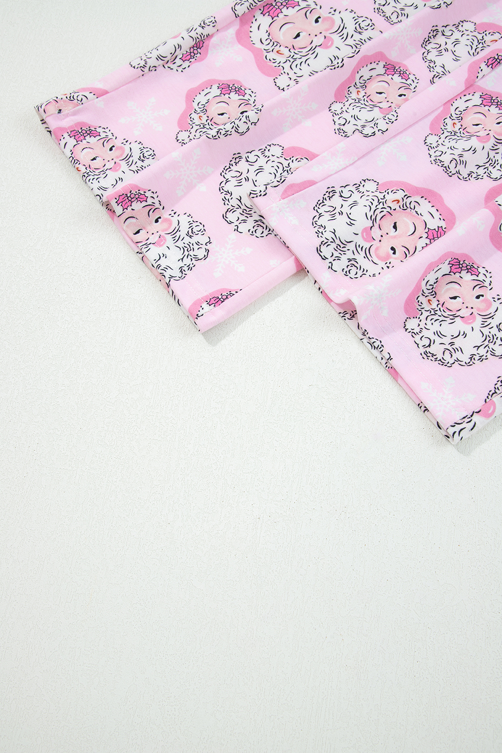 Pink Santa Claus Print V Neck Tee Drawstring Pants 2pcs Lounge Set - loveforevers