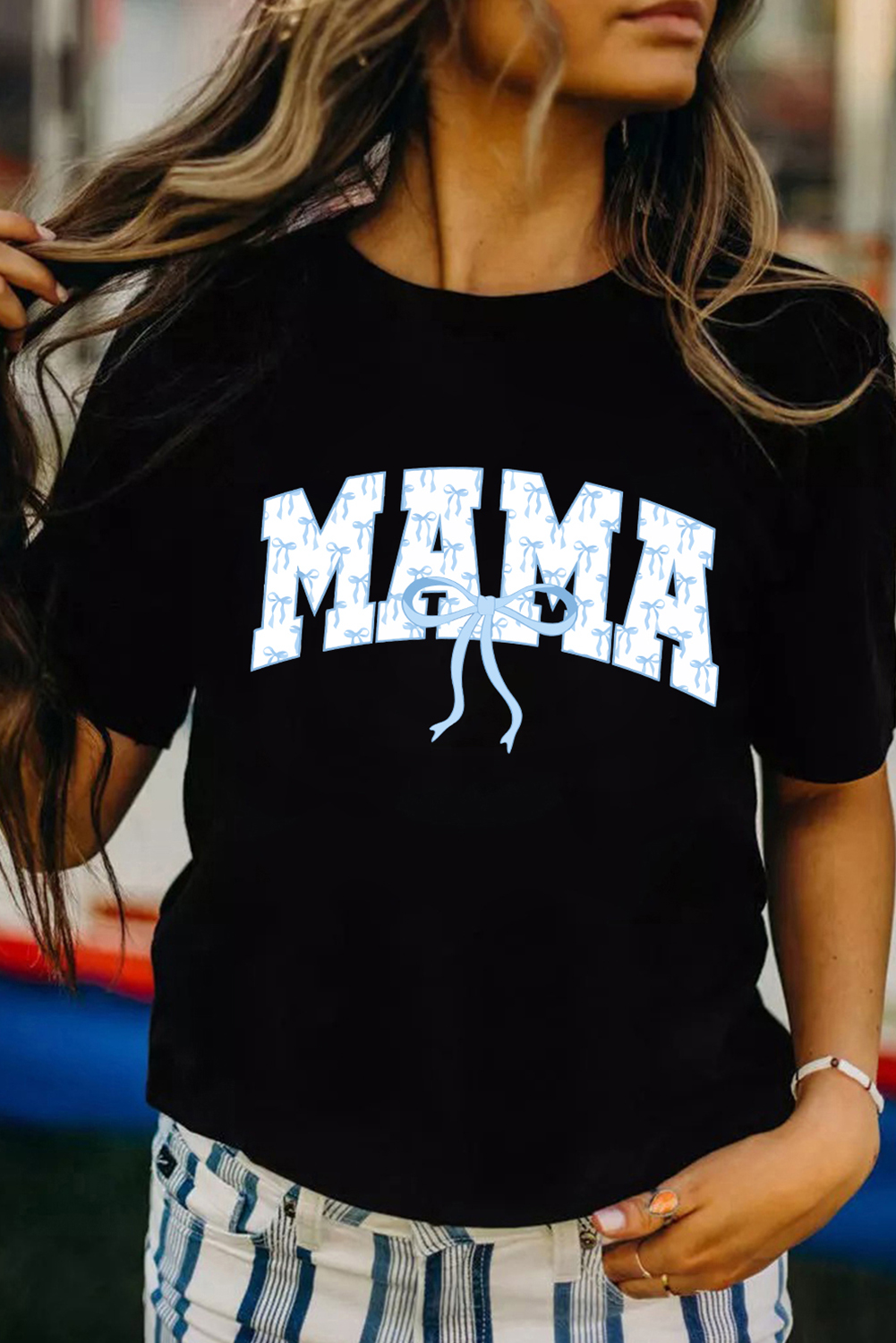 Black Bow MAMA Graphic Loose Tee - loveforevers