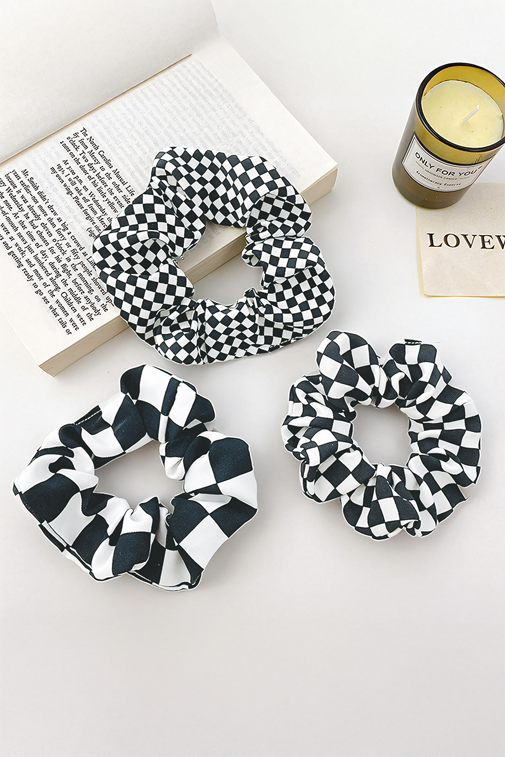 Black Checkerboard Pattern Cloth Hair Scrunchie - loveforevers