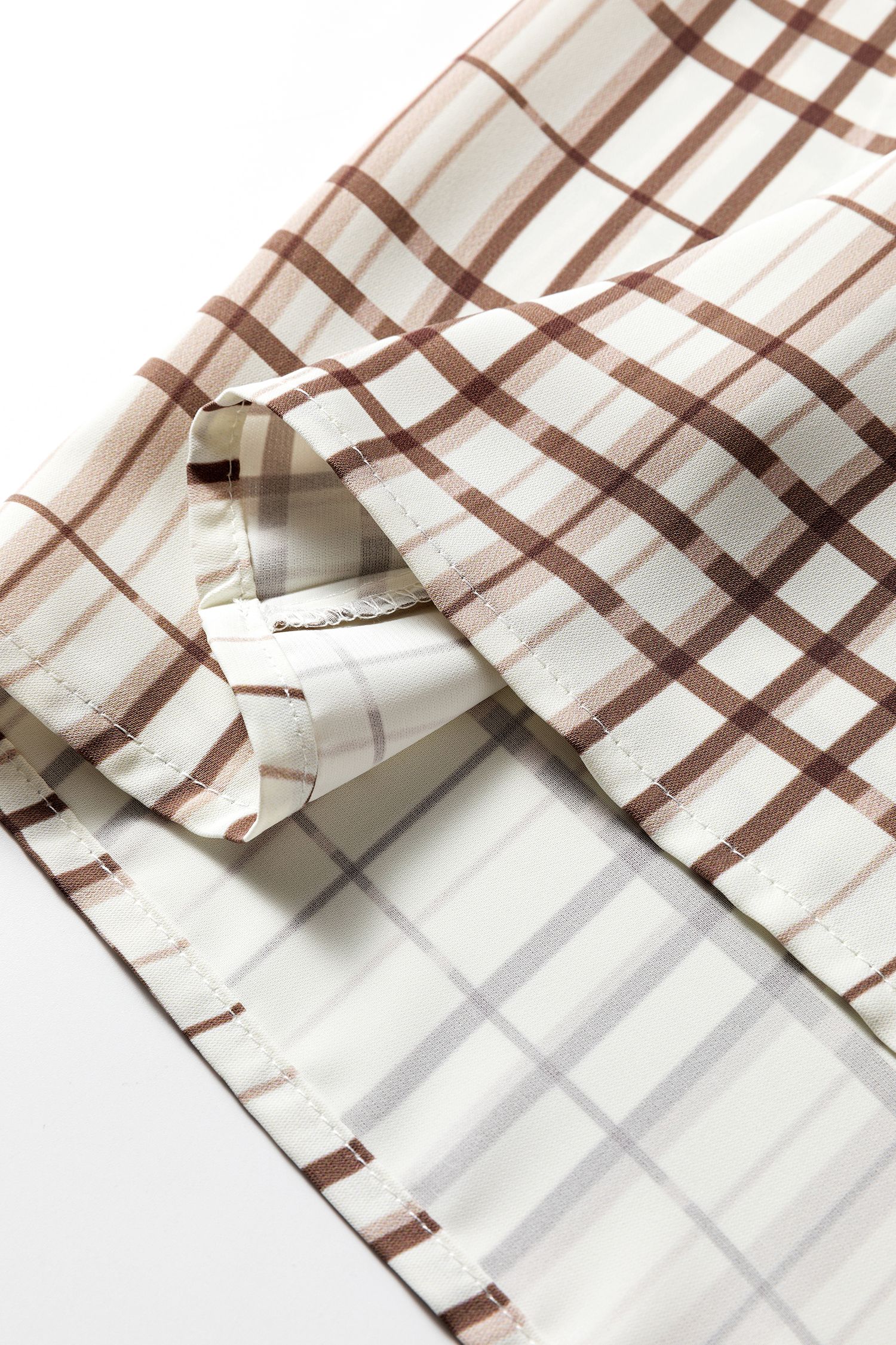 White Plaid Print Frilled Puffy Half Sleeve Blouse - loveforevers