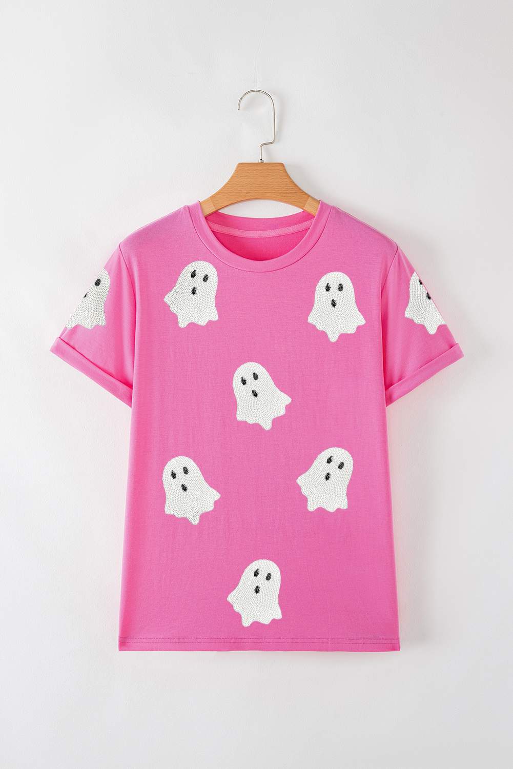 Wisteria Glitter Trim Chenille Ghost Patched Halloween Graphic Tee - loveforevers