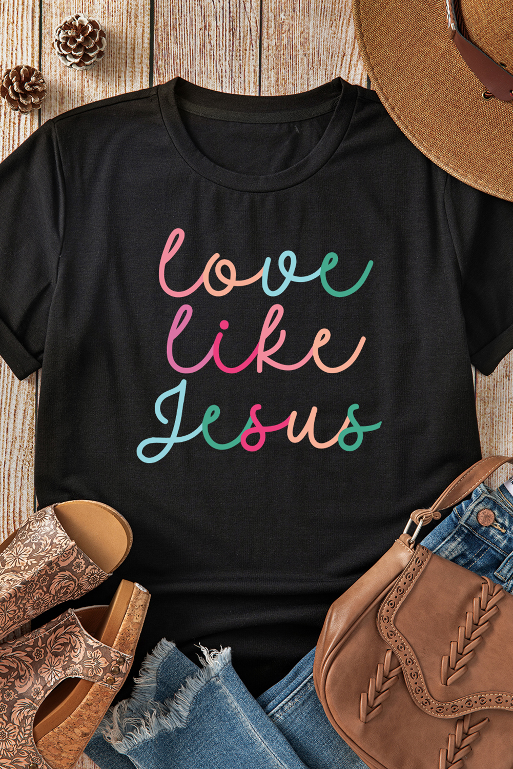 Black Love Like Jesus Crew Neck Graphic Tee - loveforevers