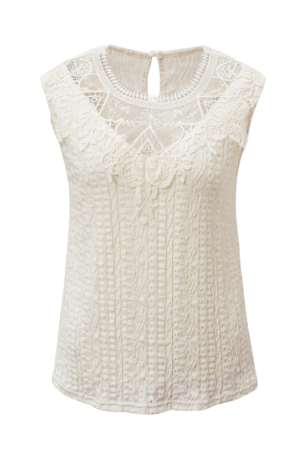 Apricot Guipure Lace Crochet Keyhole Back Tank Top - loveforevers