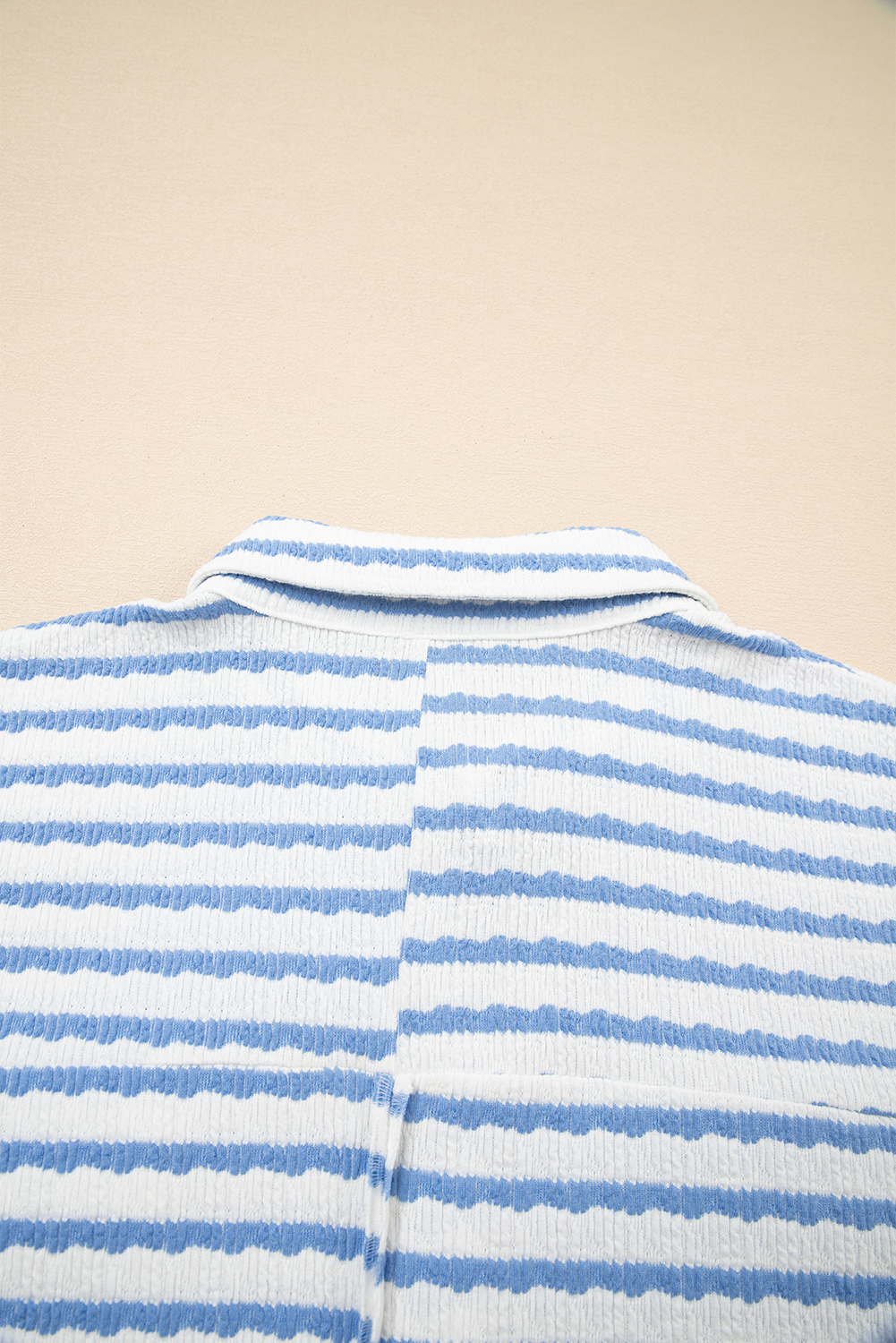 Sky Blue Stripe Half Button Collared Chest Pockets Loose Fit Blouse - loveforevers