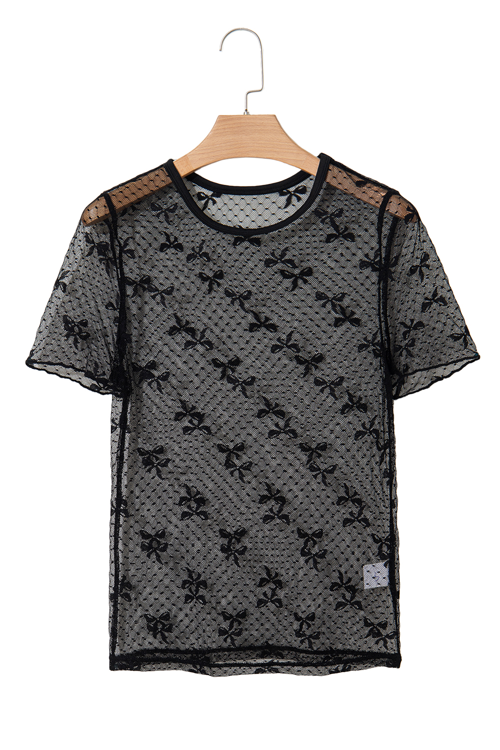 Black Bow Knot Dotted See-through Mesh Patched Slim Fit Blouse - loveforevers