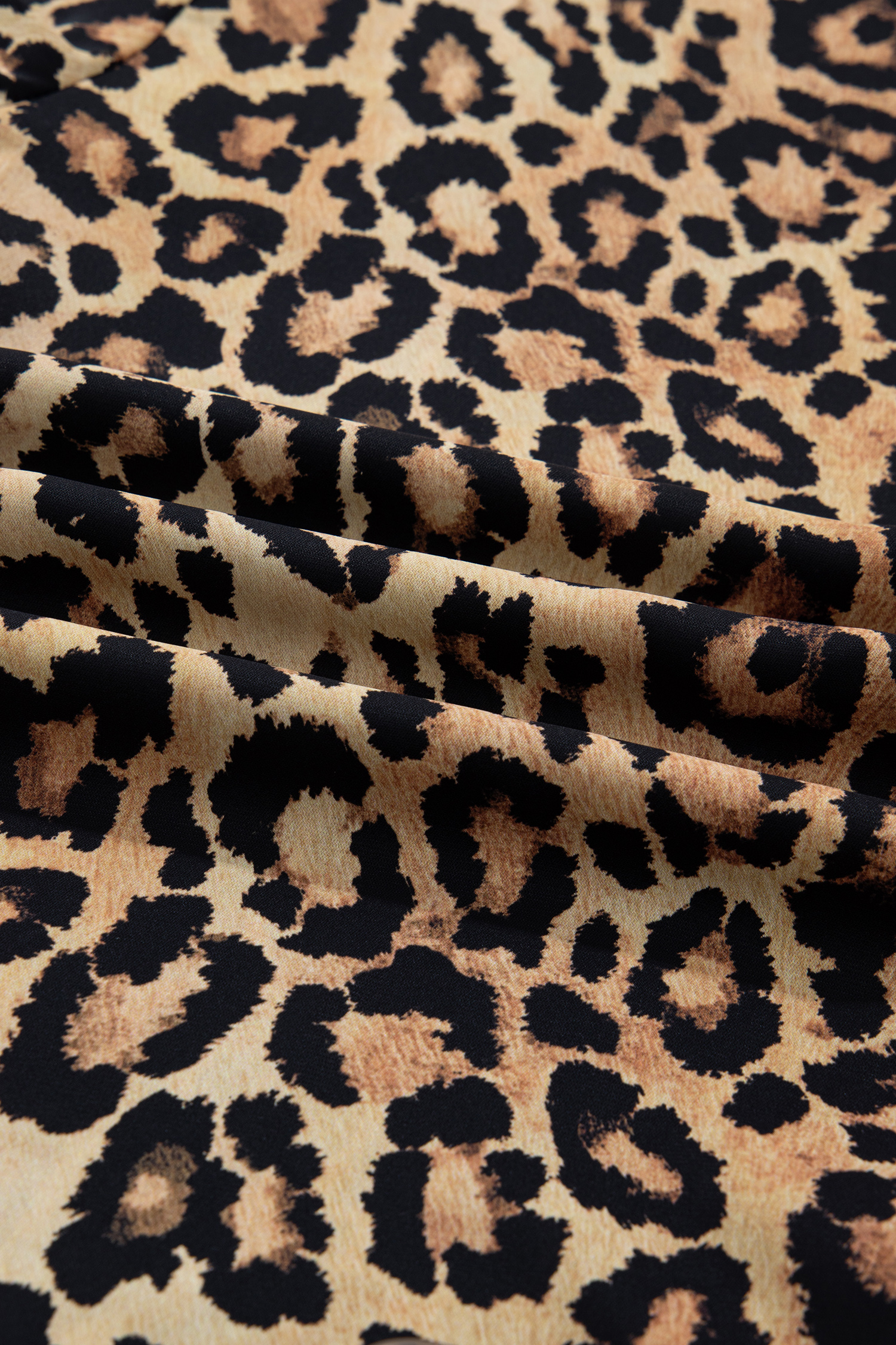 Brown Wild Leopard Print Contrast Striped Frilled Trim Chic Shirt - loveforevers