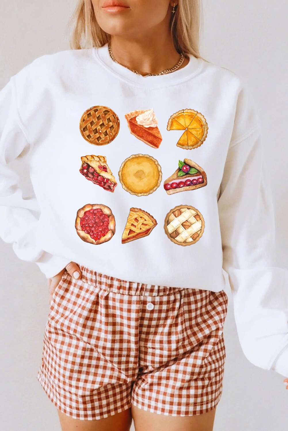 White Yummy Pie Graphic Thanksgiving Sweatshirt - loveforevers