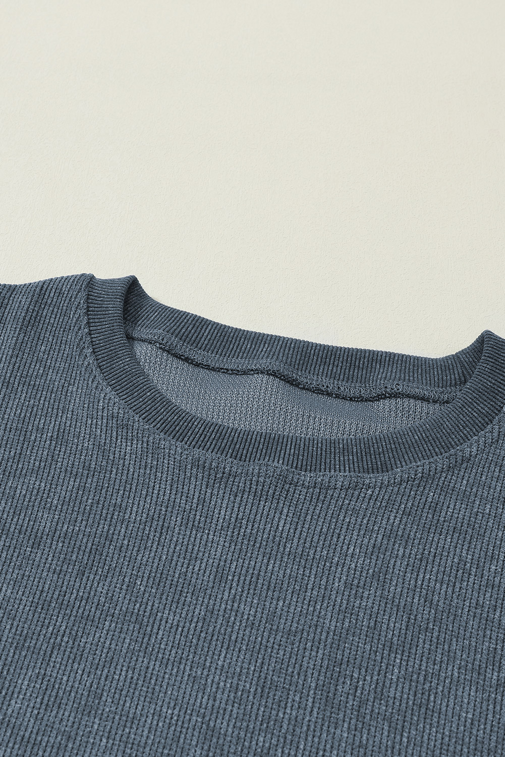 Pink Solid Ribbed Knit Round Neck Pullover Sweatshirt - loveforevers