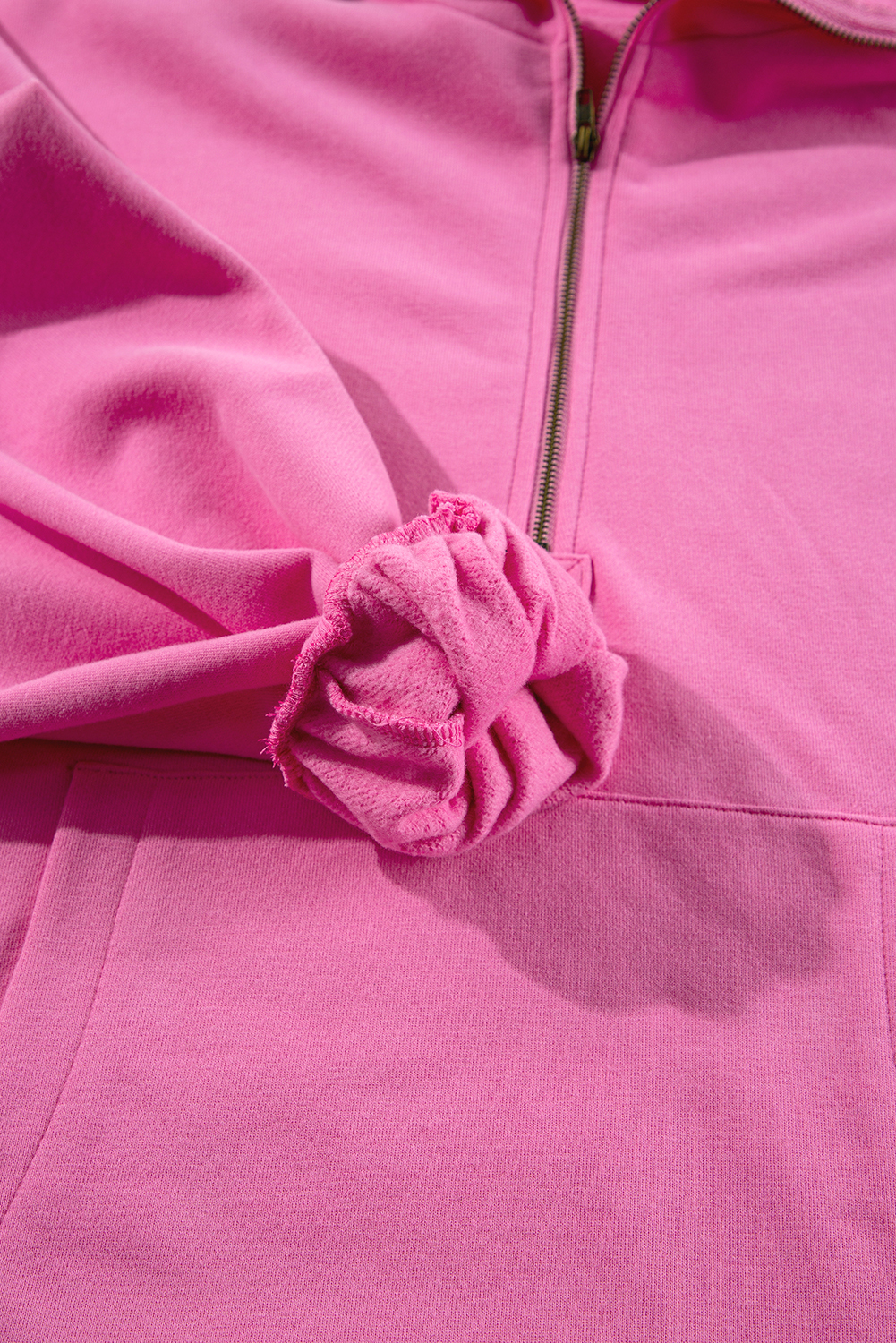 Bonbon Fleece Lined Half Zipper Kangaroo Pockets Loose Hoodie - loveforevers