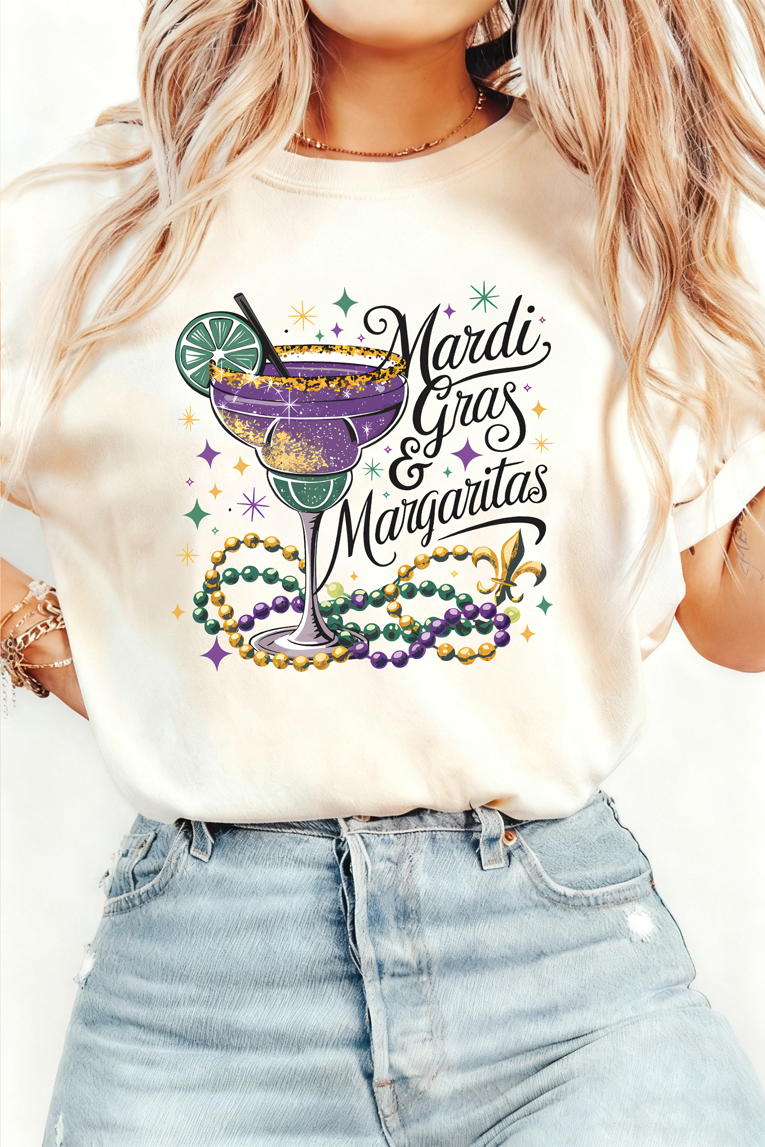 White Mardi Gras Margaritas Cheerful Graphic Tee - loveforevers
