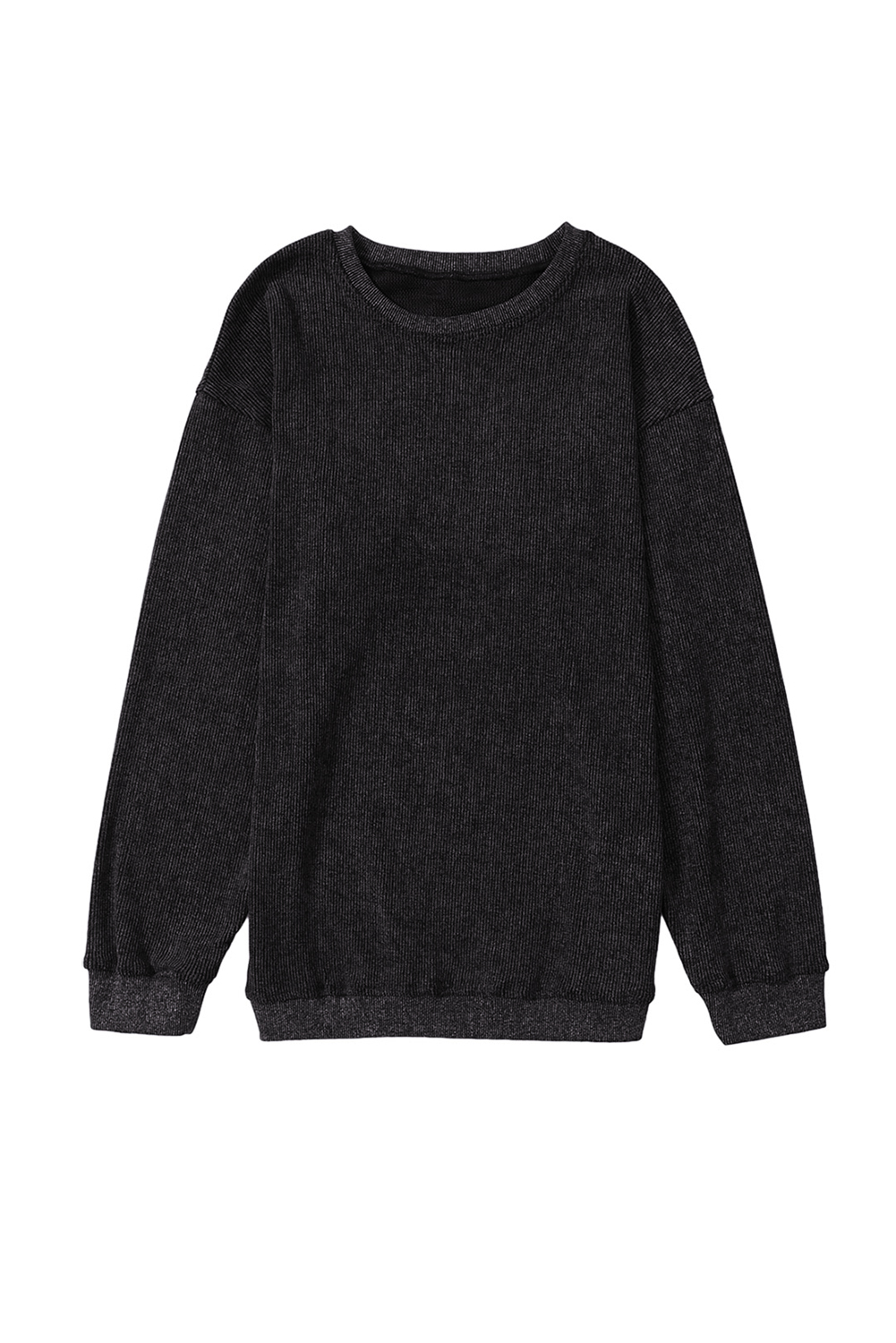 Pink Solid Ribbed Knit Round Neck Pullover Sweatshirt - loveforevers
