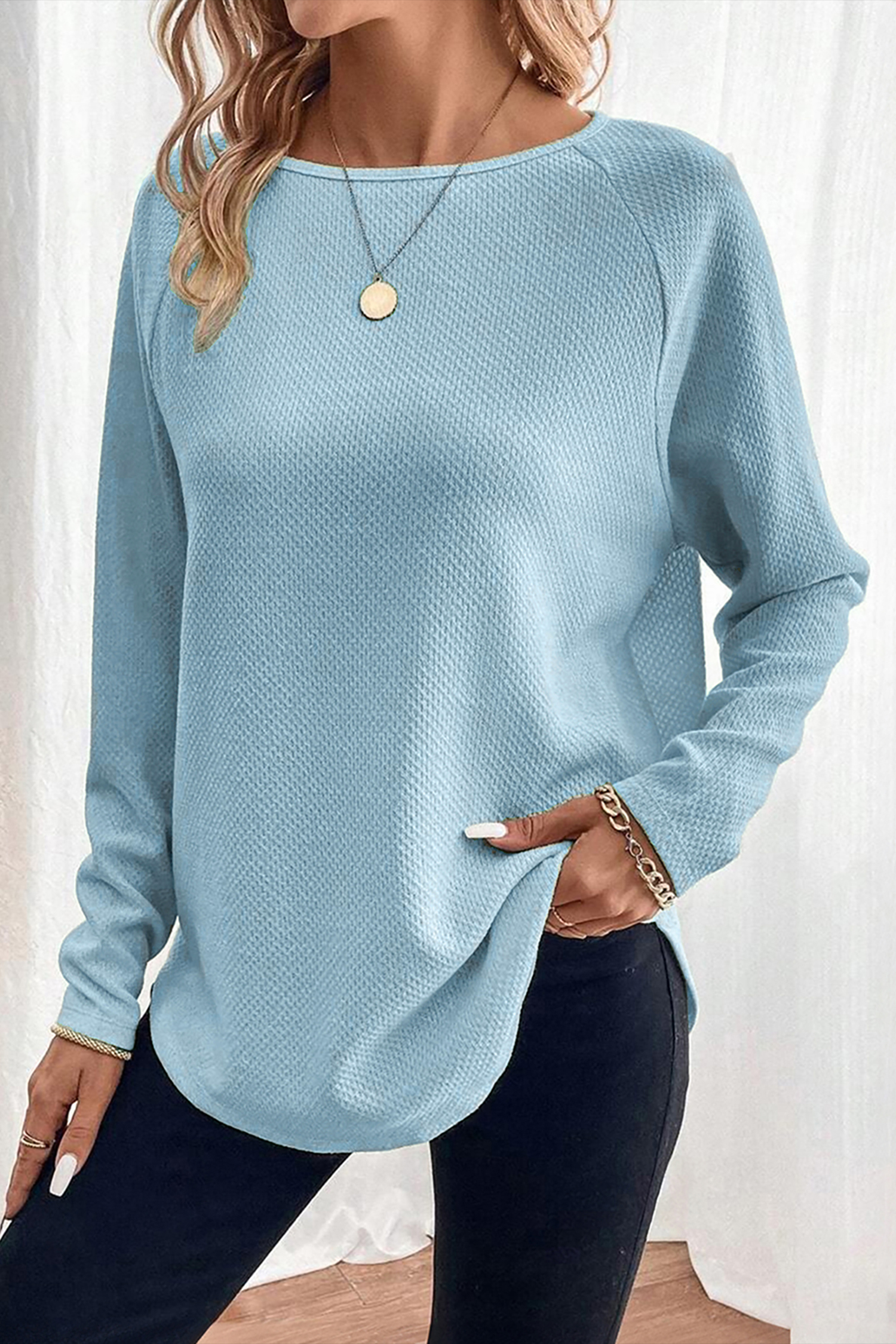 Moonlight Jade Textured Raglan Sleeve Knit Loose Top - loveforevers