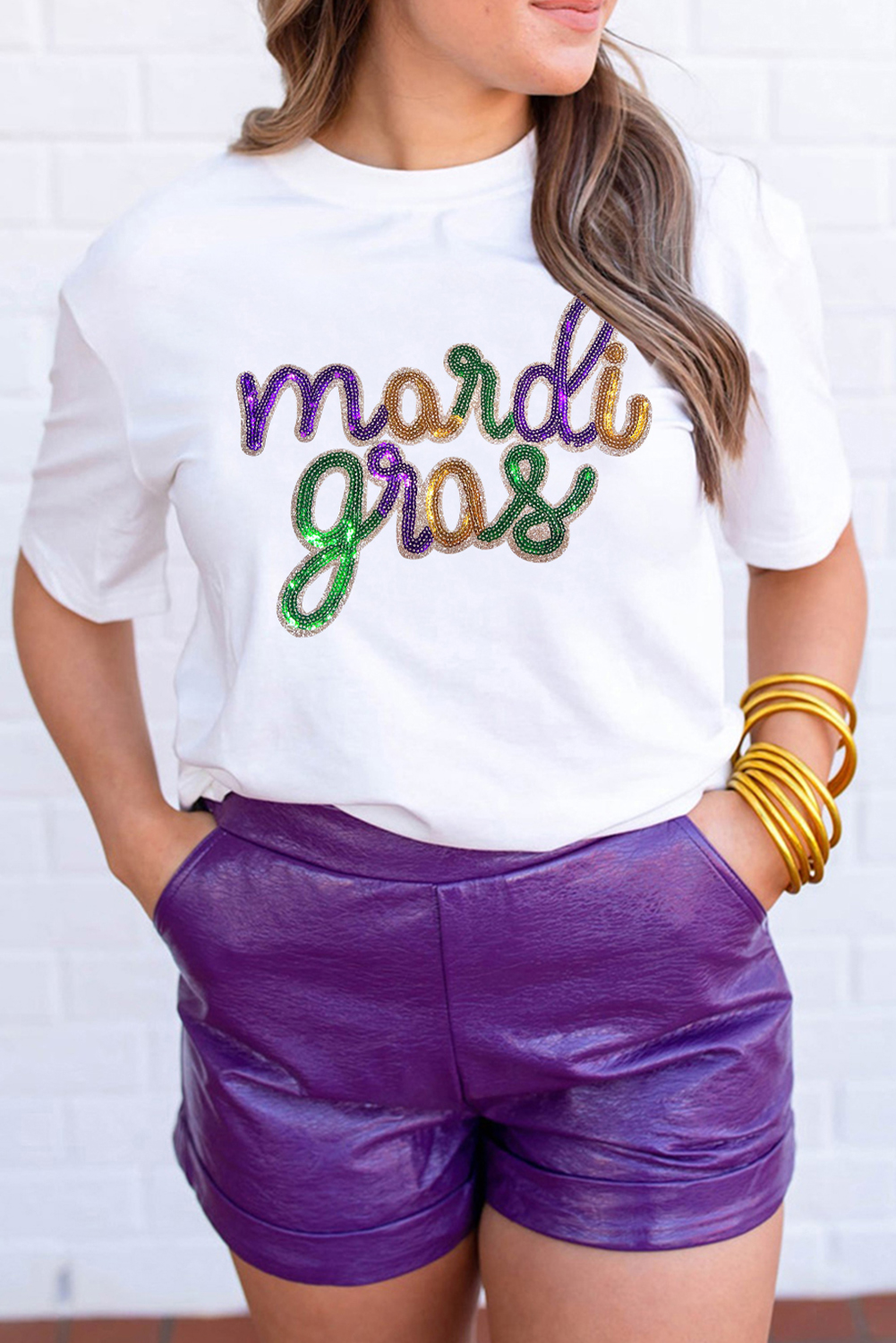 Wisteria Sequin mardi gras Graphic T Shirt - loveforevers