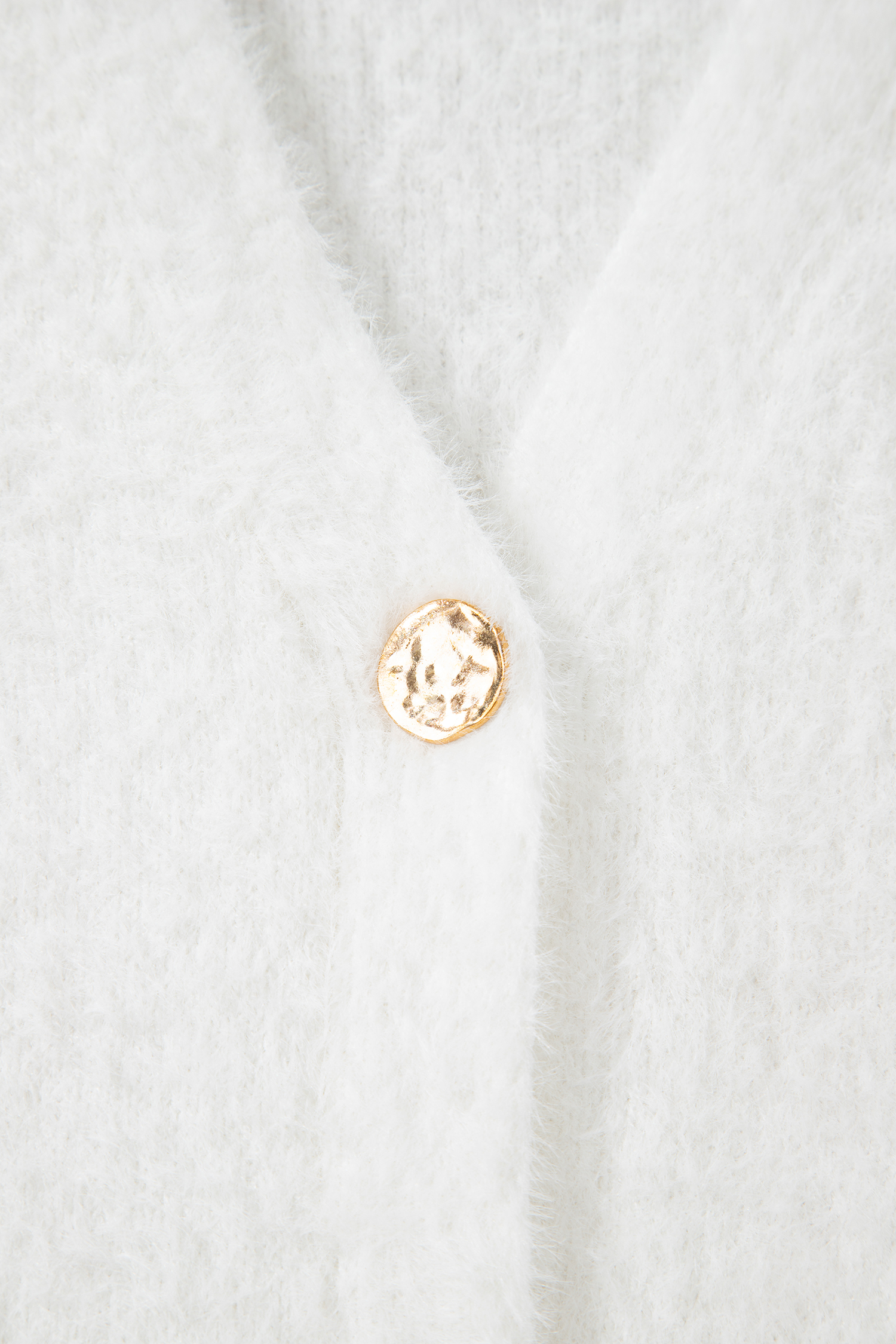 White Fuzzy Buttoned Front Midi Solid Cardigan - loveforevers