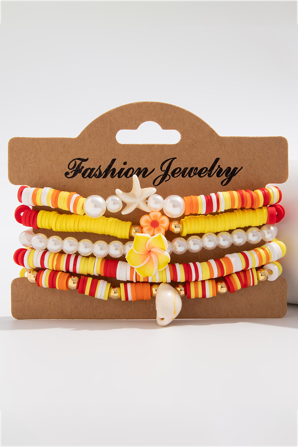 Yellow Starfish Shell Flower Pearl Beaded Multi Layer Bracelet - loveforevers