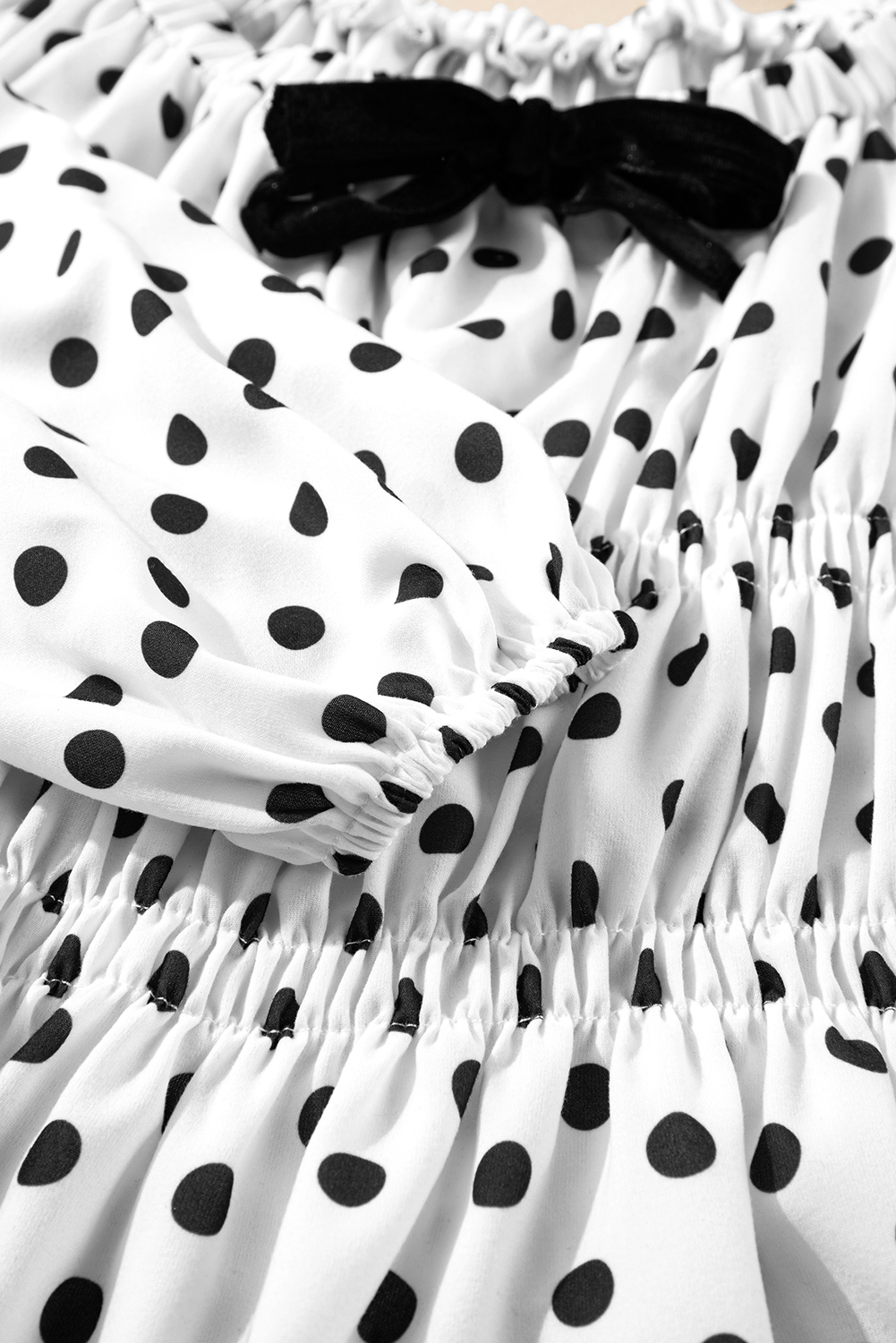 Black Polka Dot Puff Sleeve Bow Square Neck Peplum Top - loveforevers