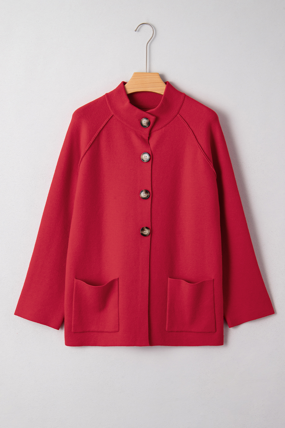 Fiery Red Collared Button Front Wrapped Cardigan Jacket - loveforevers