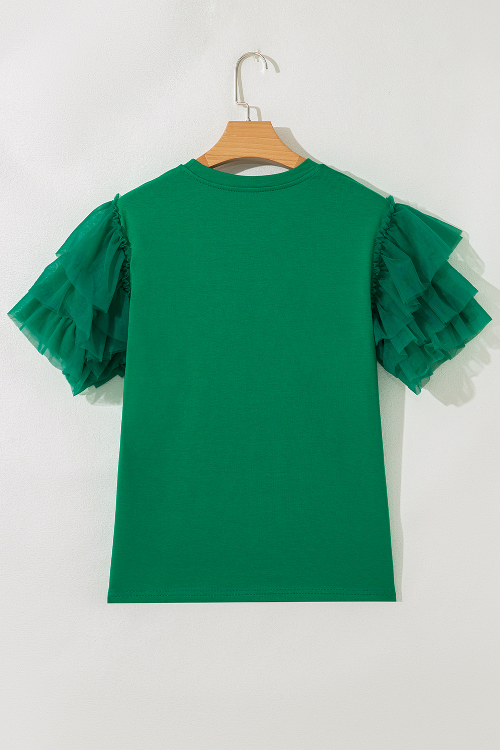 Dark Green Tulle Ruffle Sleeve Blouse - loveforevers