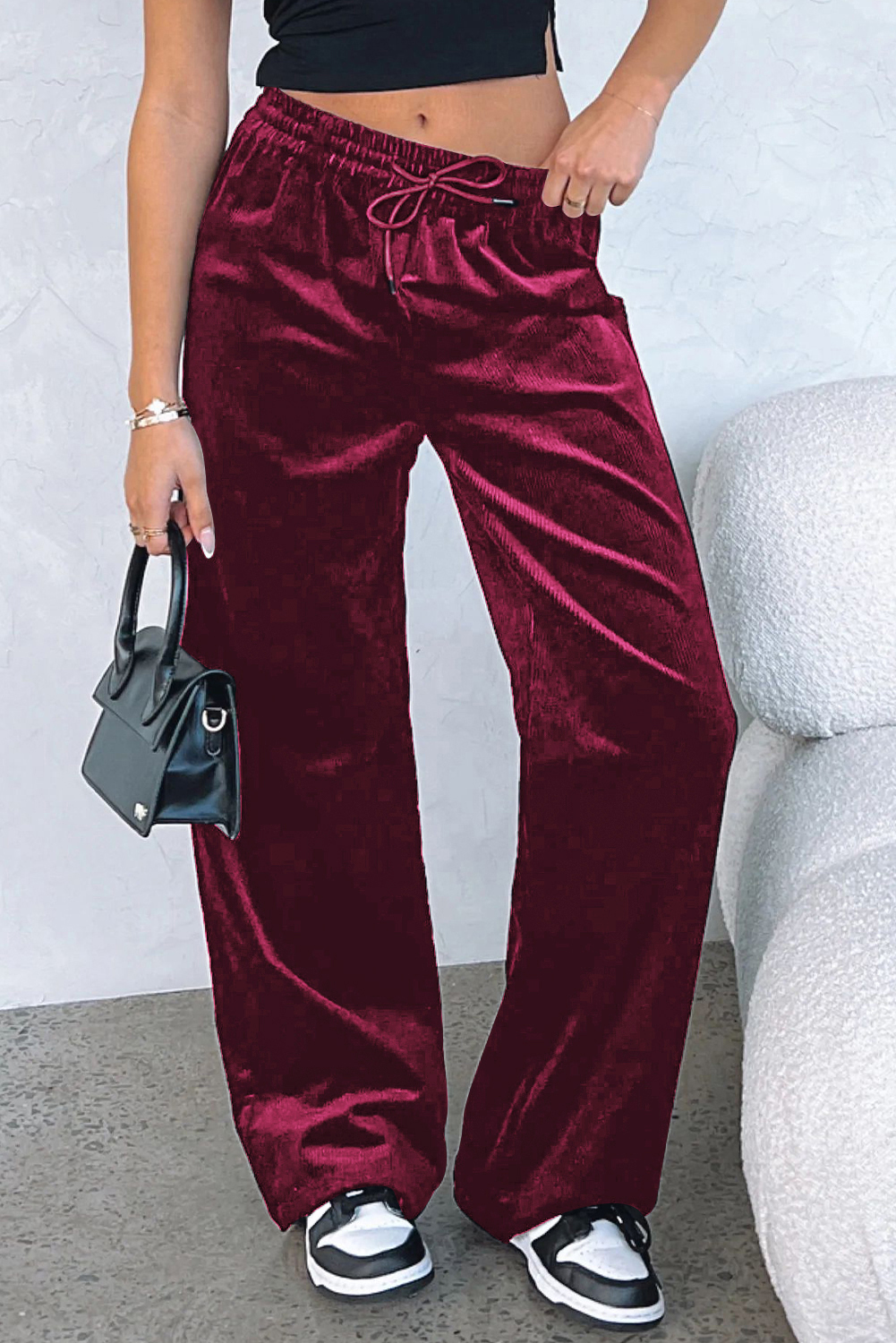 Evergreen Solid Drawstring Waist Wide Leg Pants - loveforevers