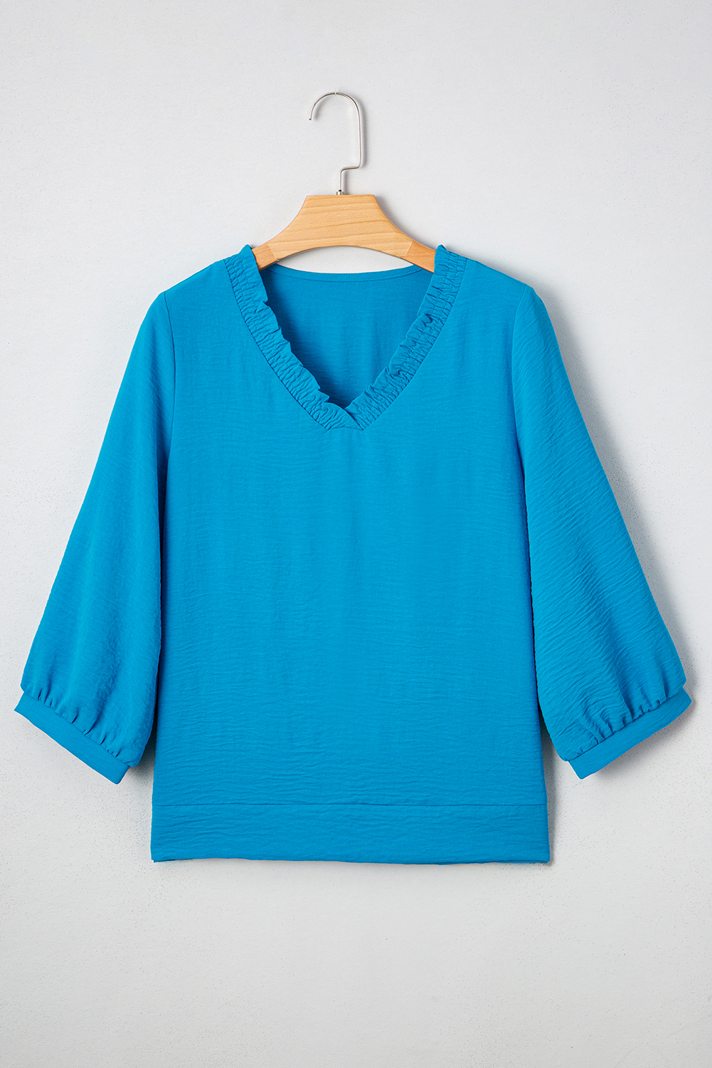 Sky Blue Frilled V Neck Bracelet Sleeve Shift Mini Dress - loveforevers