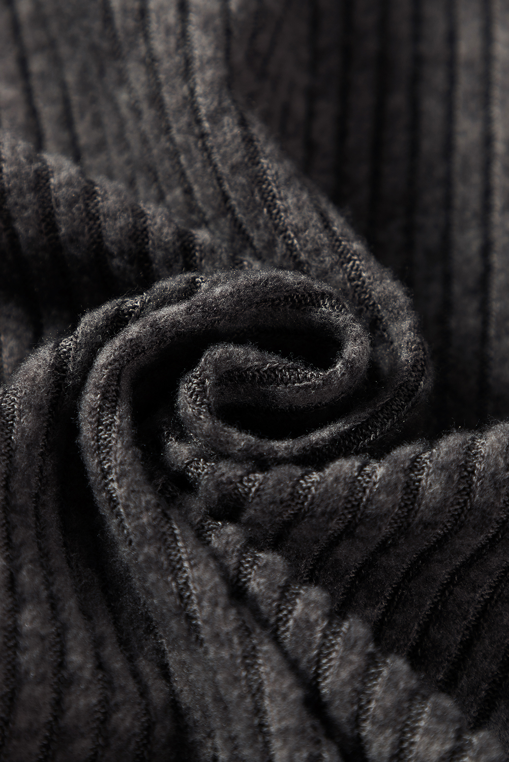 Dark Grey Ribbed Zip Up Front Drawstring Hoodie - loveforevers