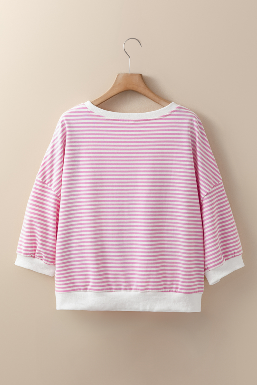 Pink Striped 3/4 Sleeve Drop Shoulder Top - loveforevers