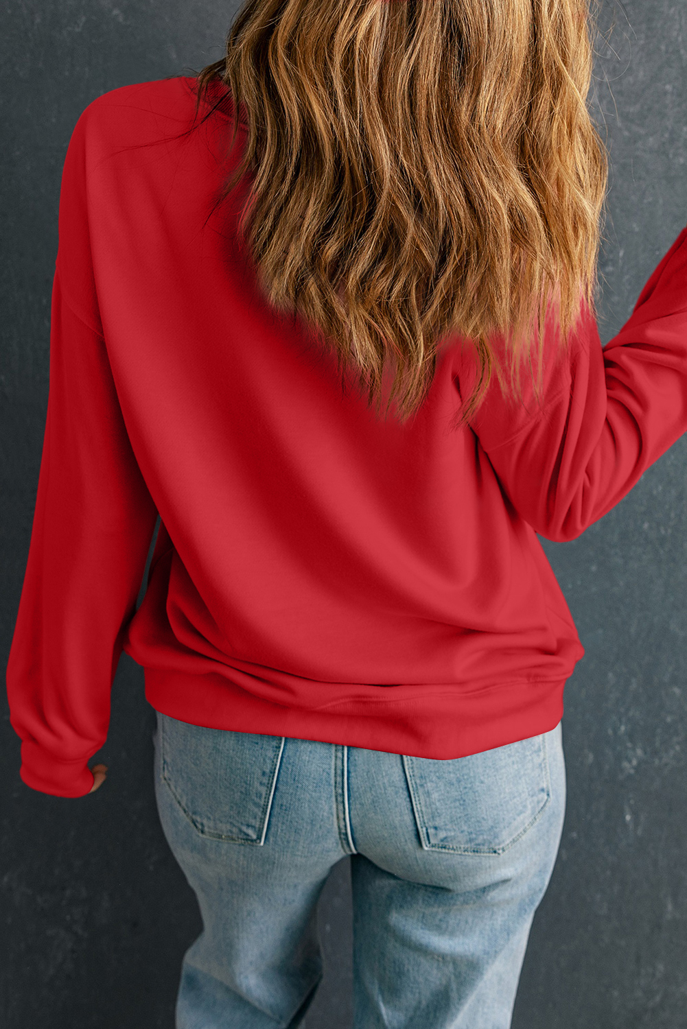 Red Heat Transfer HOLLY JOLLY Printing Christmas Pullover Sweatshirt - loveforevers