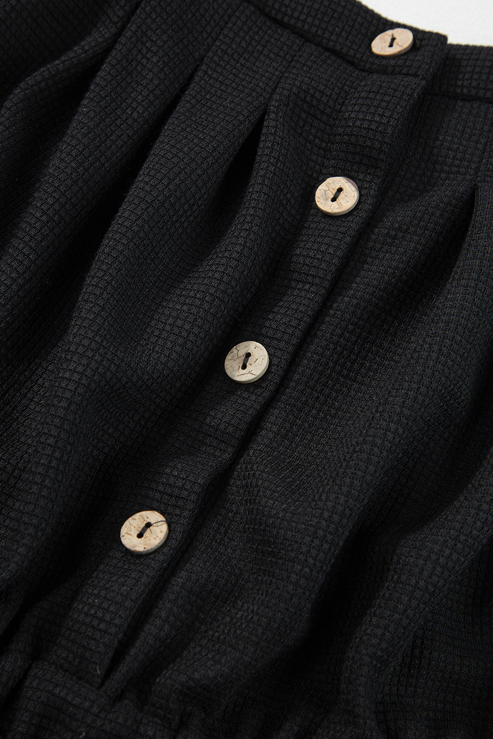 Black Knotted Straps Button Textured Drawstring Jumpsuit - loveforevers