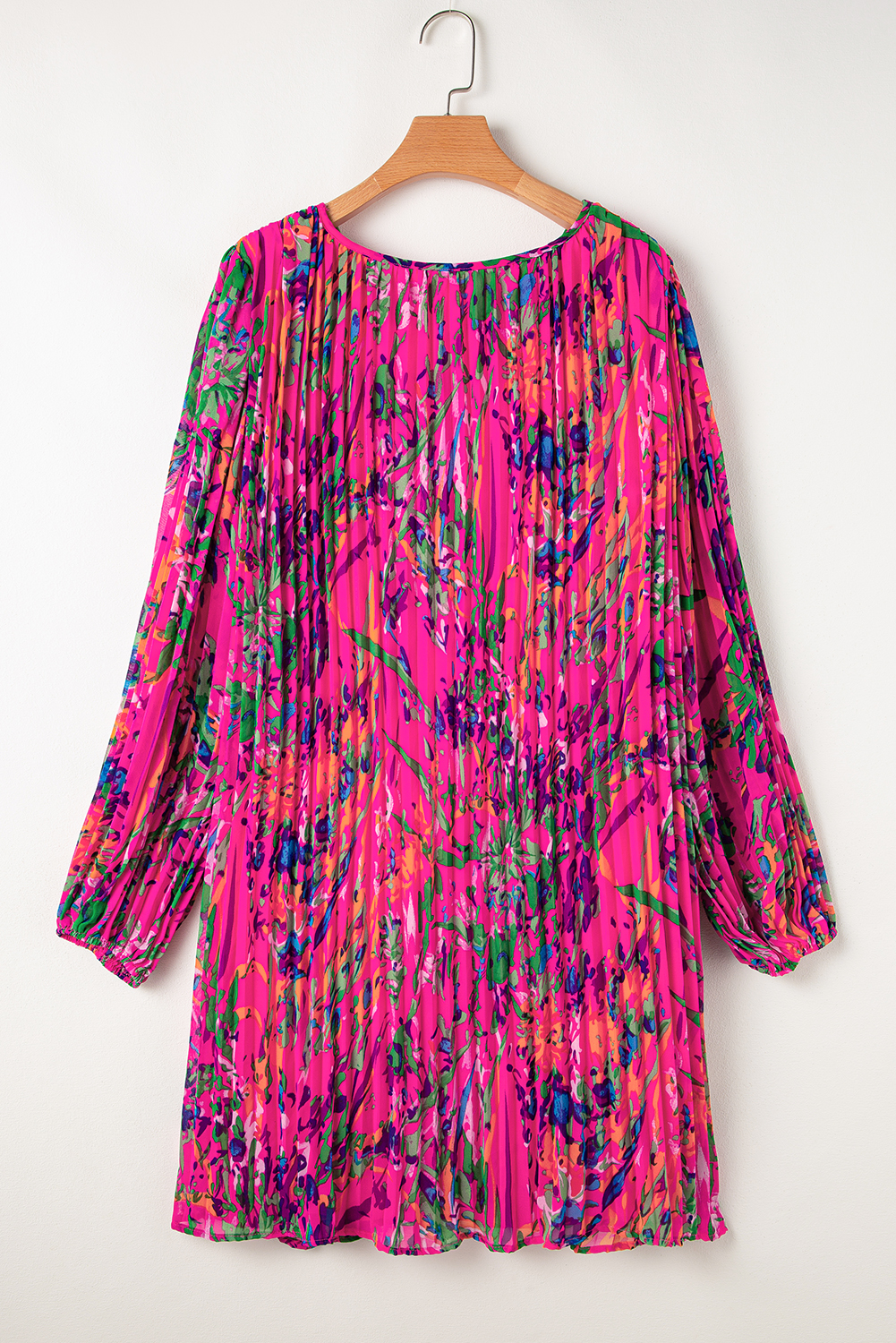 Rose Plus Size Abstract Floral Print Pleated Loose Dress - loveforevers
