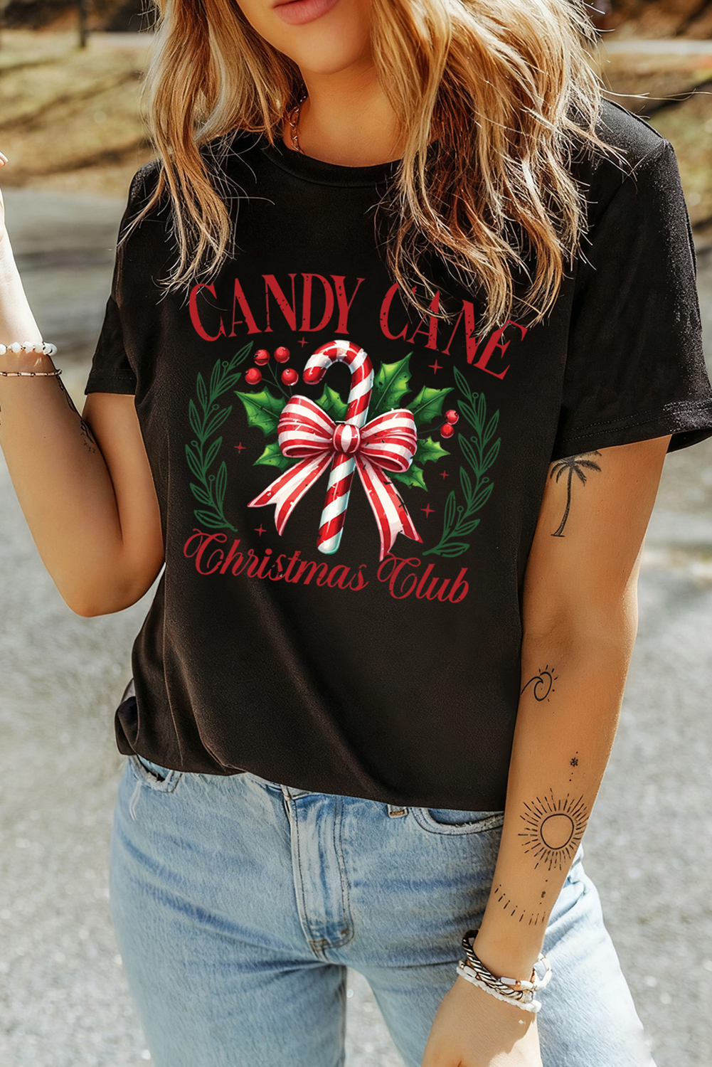 Black Candy Cane Christmas Club Custom Graphic T Shirt - loveforevers