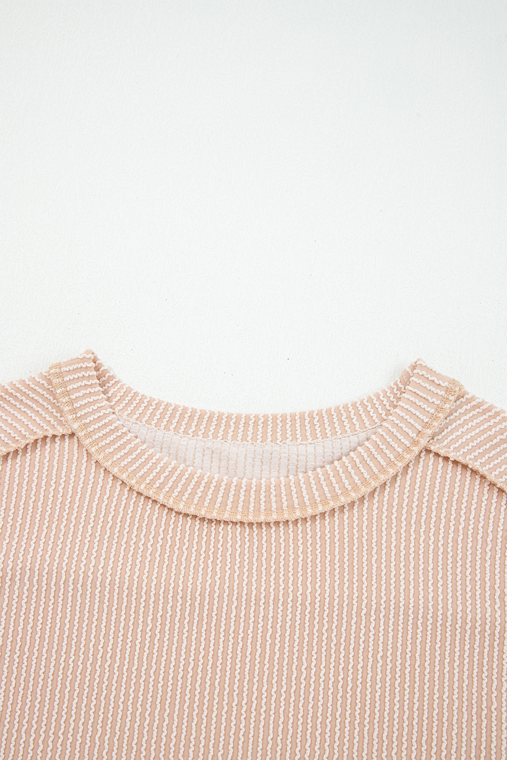 Dark Khaki Twist Ribbed Exposed Seam Detail Long Sleeve Loose Top - loveforevers