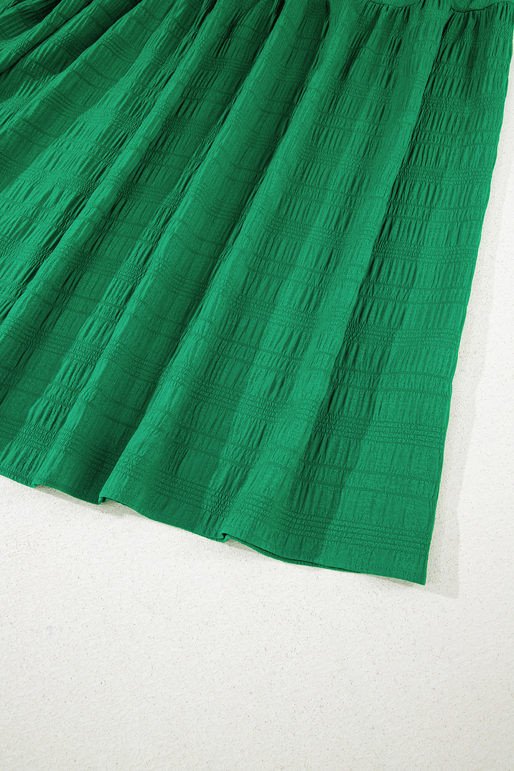 Dark Green Textured Ruffled Sleeve Round Neck Top - loveforevers