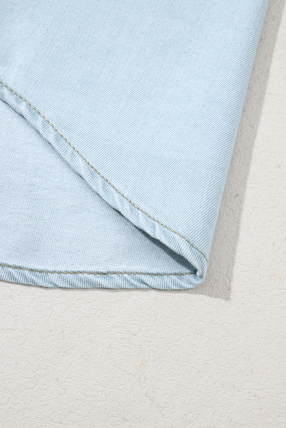 Beau Blue Mineral Wash Frilled Button Up Denim Shirt - loveforevers