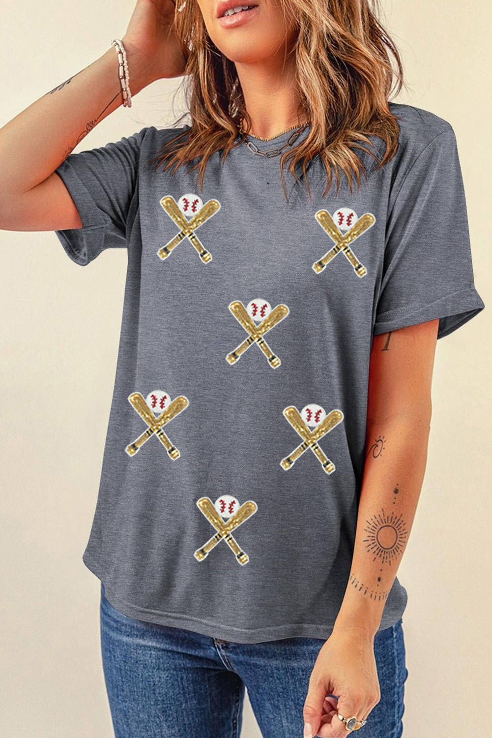 Gray Sequined Game Day Casual Tee - loveforevers