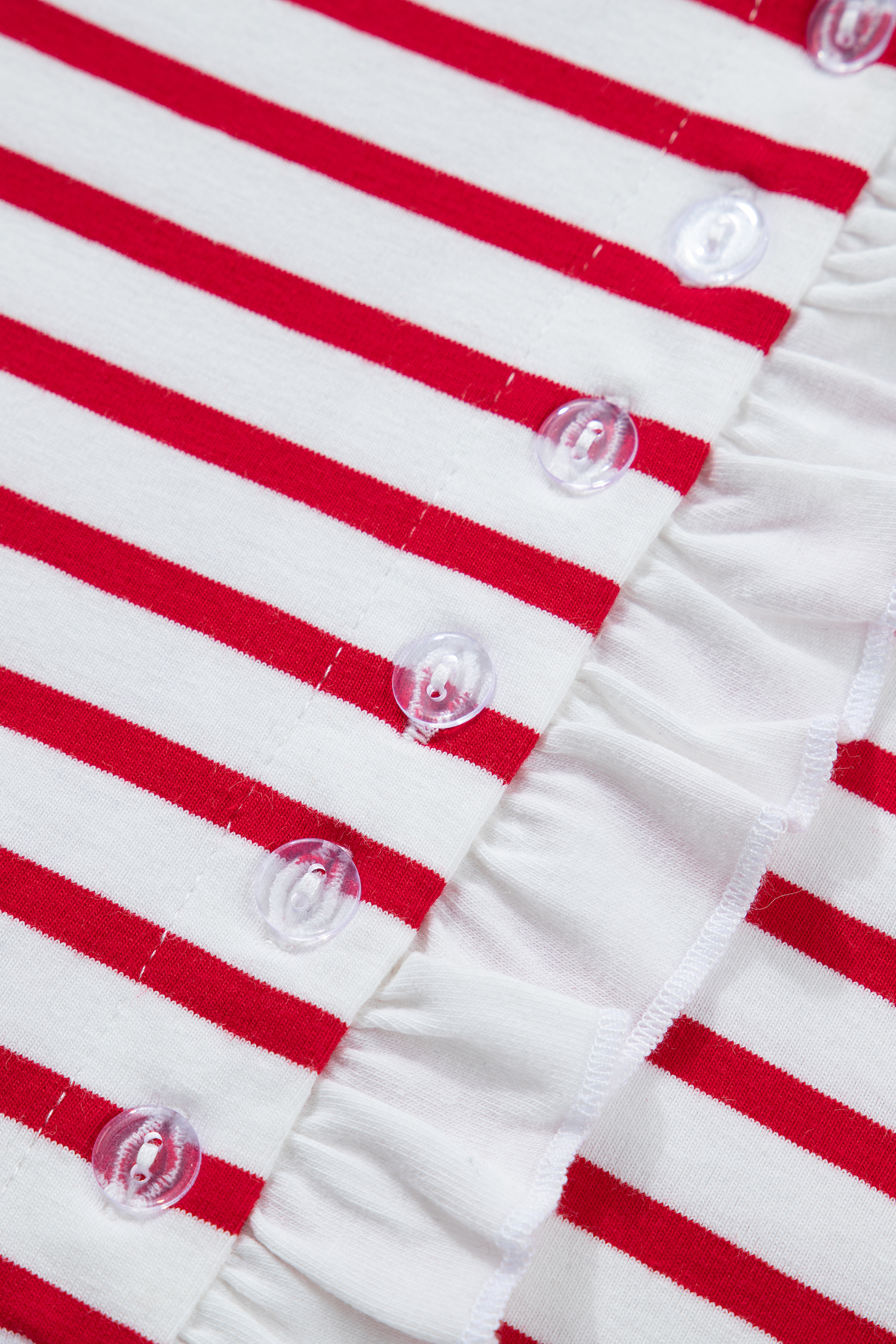 Red Stripe Contrast Frilled Trim Half Button Long Sleeve Top - loveforevers