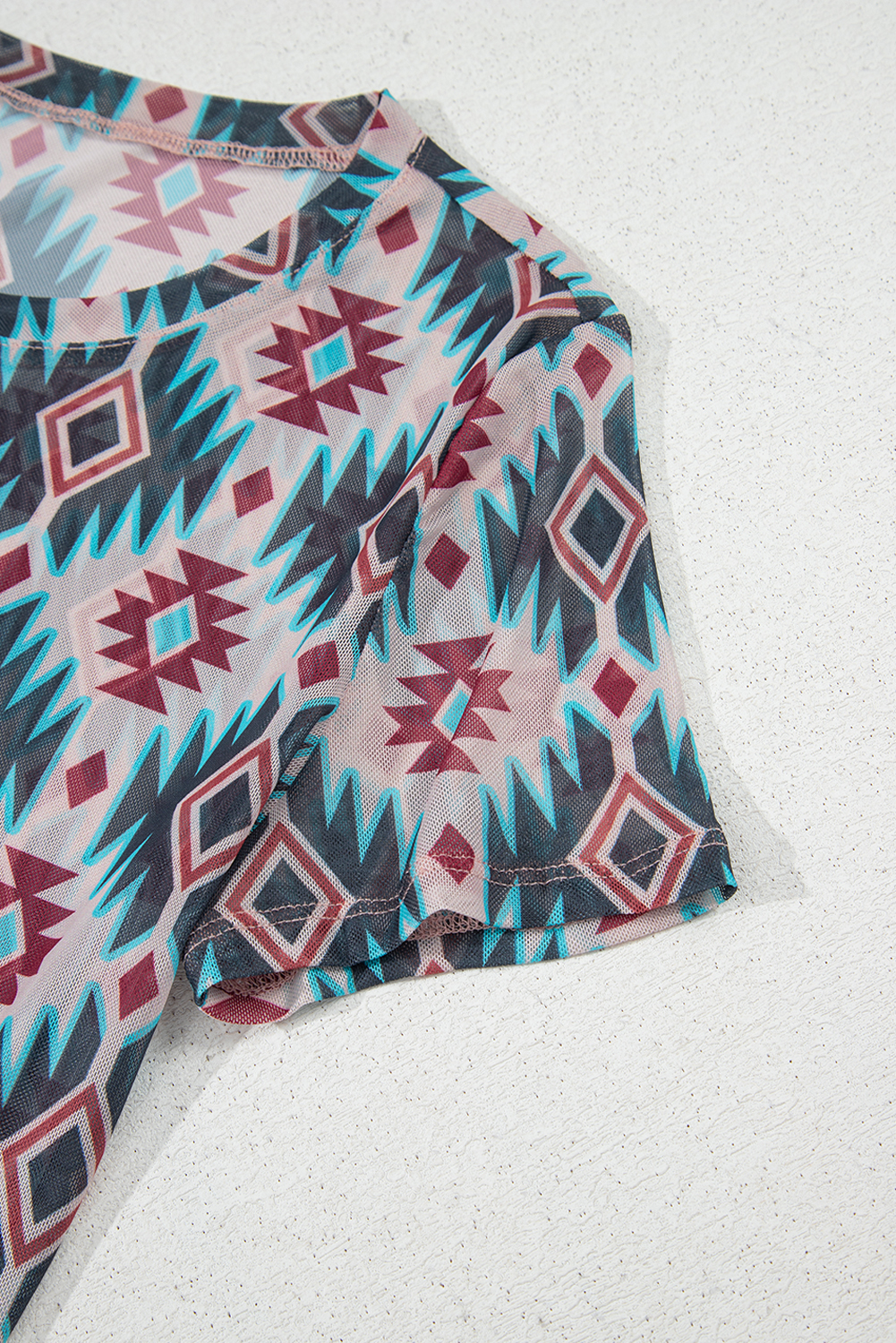 Blue Western Aztec Print Mesh Slim T Shirt - loveforevers