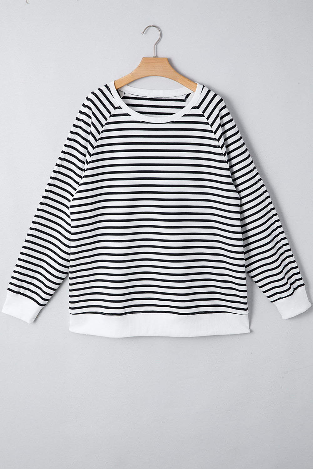 Black Stripe Raglan Sleeve Side Slits Loose Sweatshirt - loveforevers
