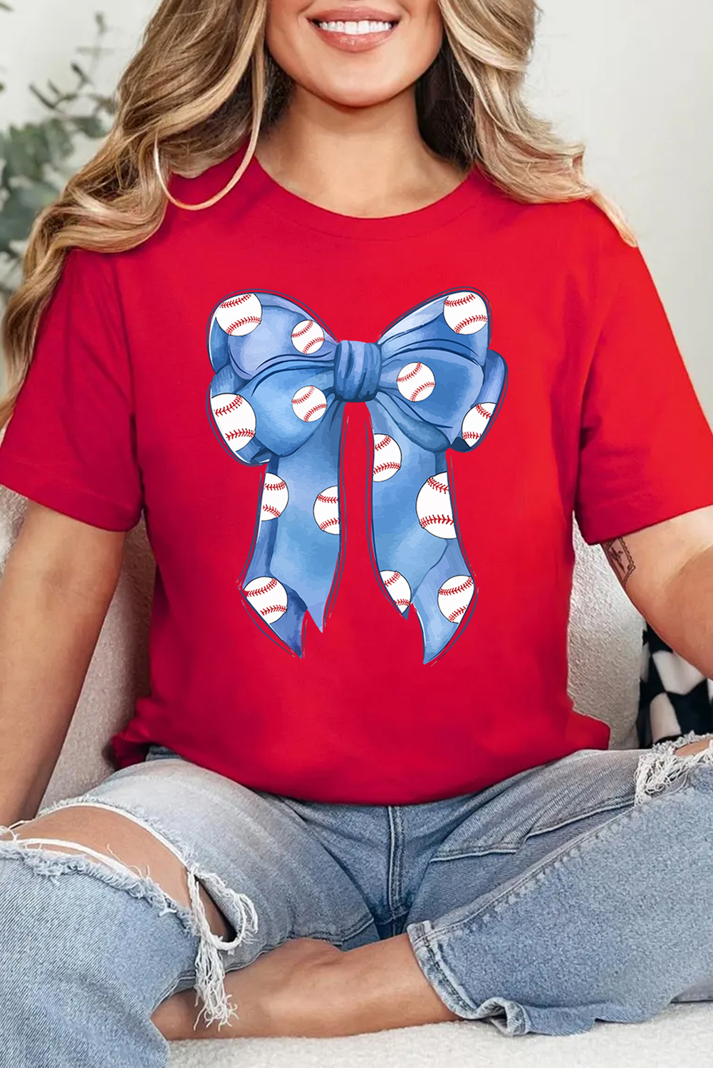 Red Rugby Bowknot Graphic Crew Neck Tee - loveforevers