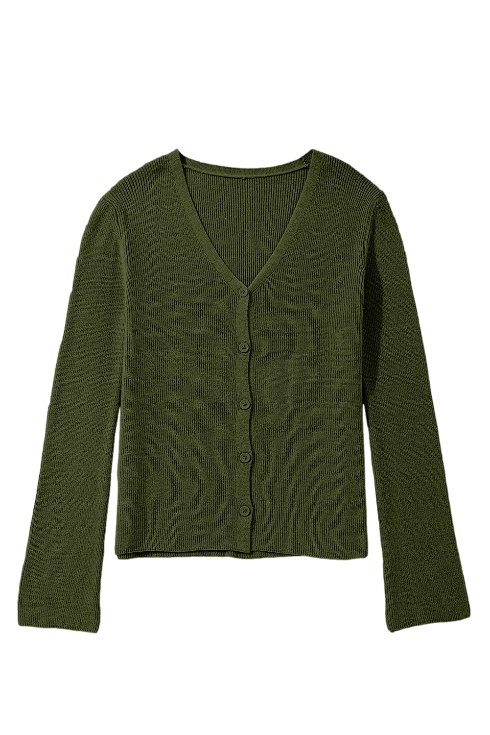 Moss Green Lightweight Ribbed Knit Button Front V Neck Cardigan - loveforevers
