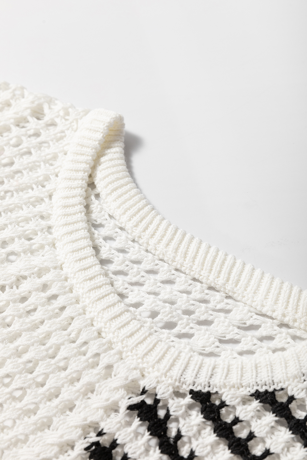 White Stripe Contrast Striped Crochet Puff Sleeve Sweater - loveforevers