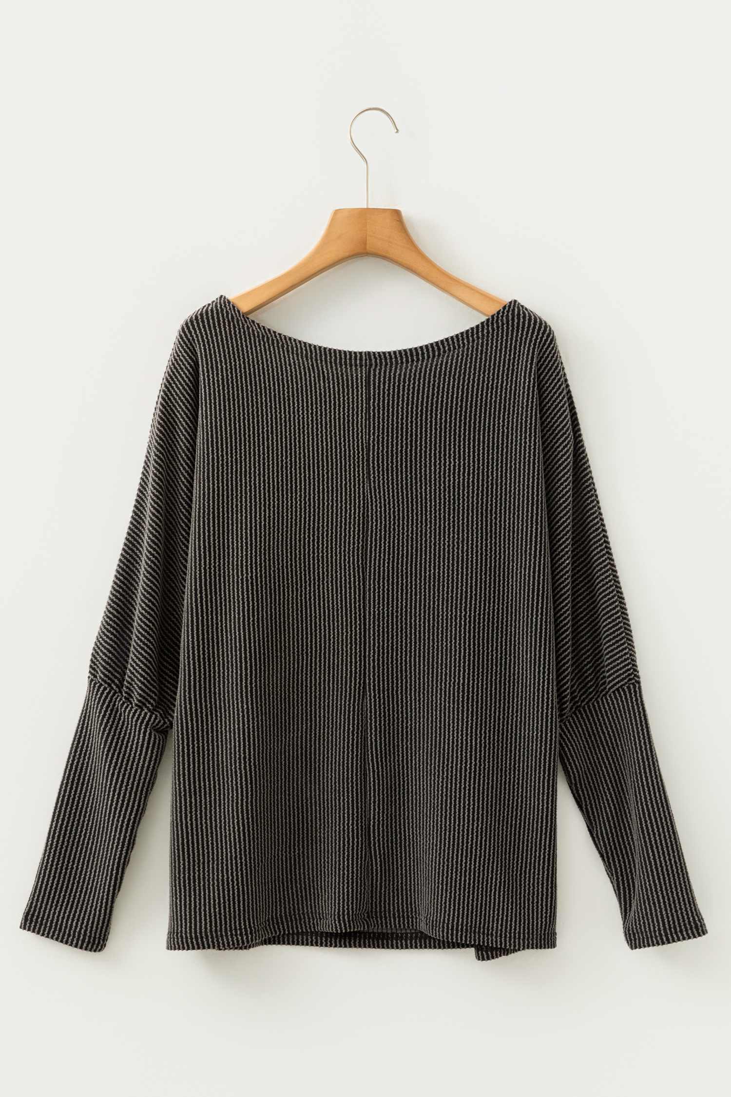 Carbon Grey Twisted Ribbed Dolman Long Sleeve Top - loveforevers