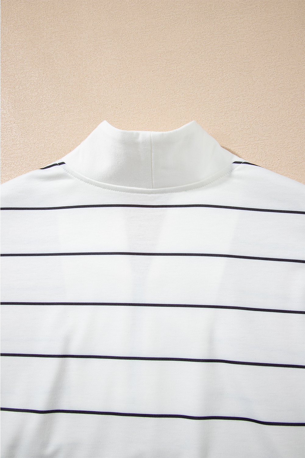 White Zip V Neck Casual Stripe Print Drop Shoulder Long Sleeve Top - loveforevers