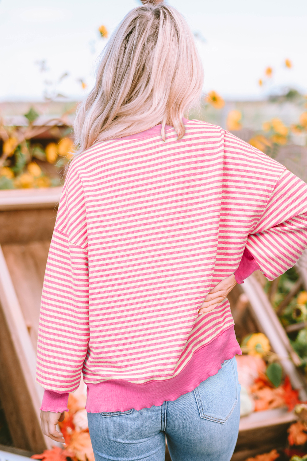 Pink Stripe Loose Drop Shoulder Long Sleeve Top - loveforevers