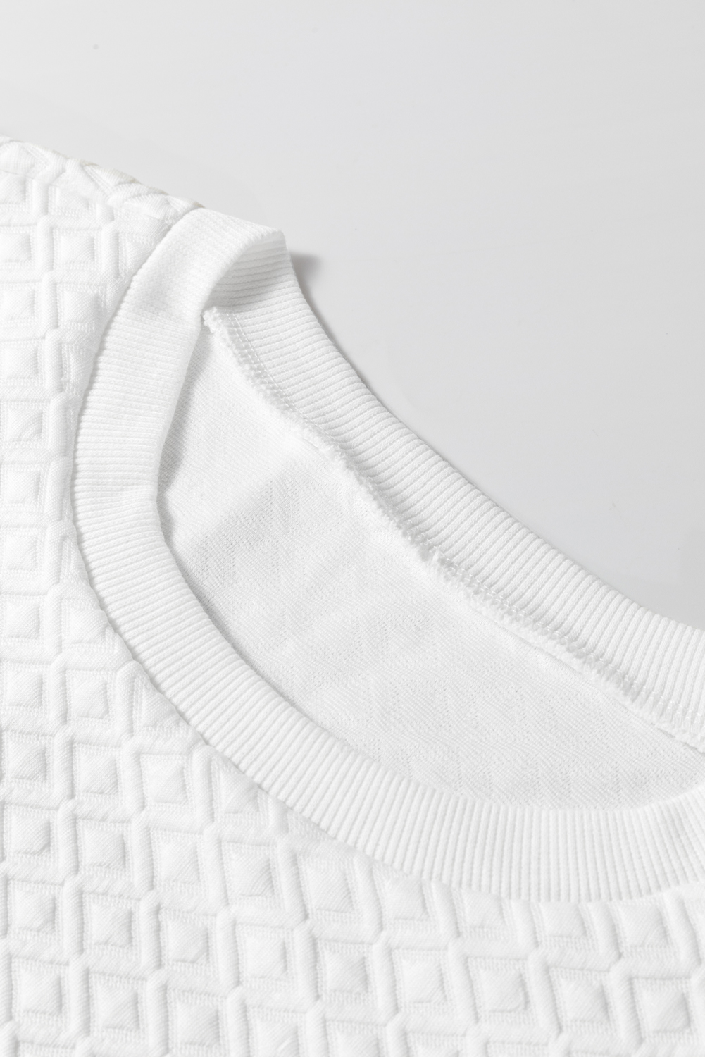 White Textured Puff Long Sleeve Round Neck Top - loveforevers